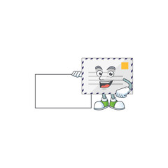 Letter cartoon drawing Thumbs up holding a white board