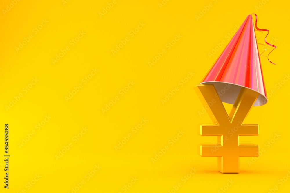 Sticker yen currency with party hat