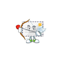 mascot design concept of letter cute Cupid with arrow and wings