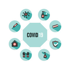 Coronavirus sanitary protection and health icons. Vector illustration