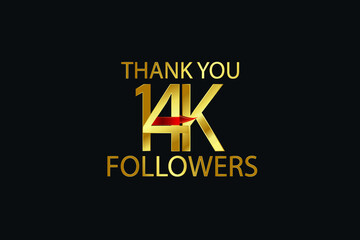 14K, 14.000 Follower celebration logotype. anniversary logo with gold on black background for social media - Vector