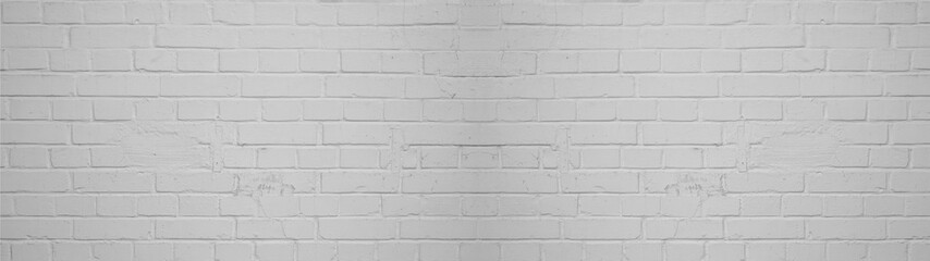 Naklejka premium White gray painted light damaged rustic brick wall masonry texture background banner panorama, with copy space