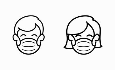 Man and Woman in medical face protection mask. Vector illustration of depressed and tired people wearing a protective surgical mask. Concepts of disease,people wearing protection masks.