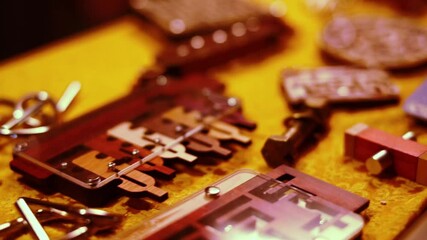 Intricately Designed Wood Pieces Laid Out For Assembling - close up