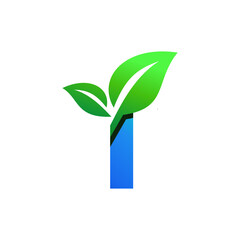 Letter I Leaf Nature Icon Vector Logo
