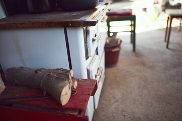 Old stove with pots used for cooking food on a traditional old way.