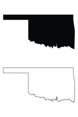 Oklahoma OK state Maps. Black silhouette and outline isolated on a white background. EPS Vector