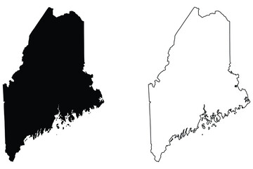 Maine ME state Maps. Black silhouette and outline isolated on a white background. EPS Vector - obrazy, fototapety, plakaty