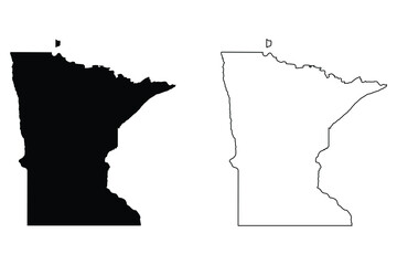 Minnesota MN state Maps. Black silhouette and outline isolated on a white background. EPS Vector - obrazy, fototapety, plakaty
