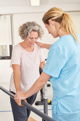 Senior woman exercising in rehab