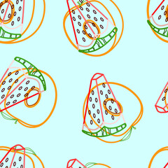 Modern fruits seamless pattern, great design for any purposes. Line concept art. Vector fashion background. 