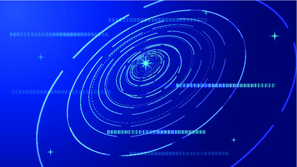 Glowing rotating lines and digital, internet technology big data background