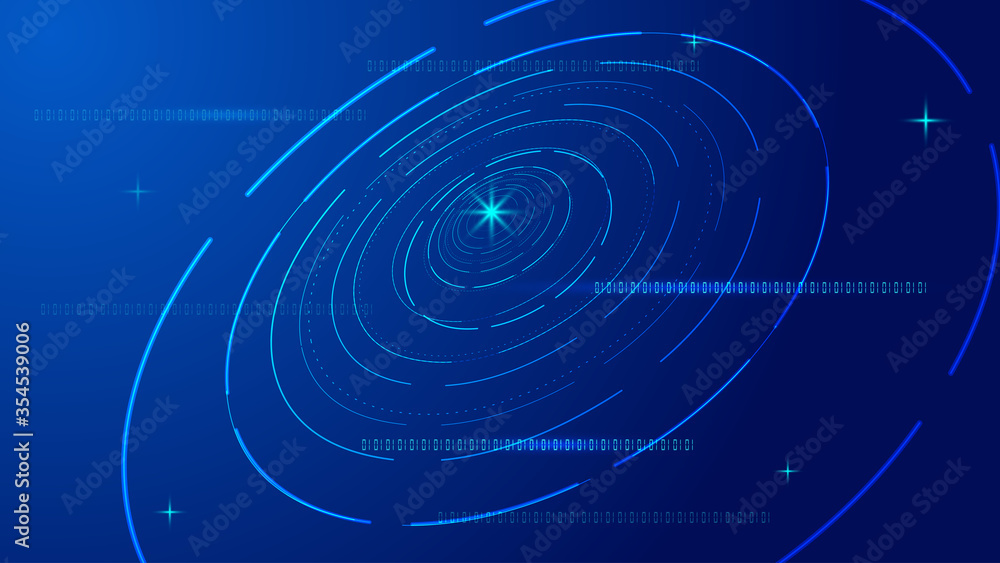 Poster glowing rotating lines and digital, internet technology big data background
