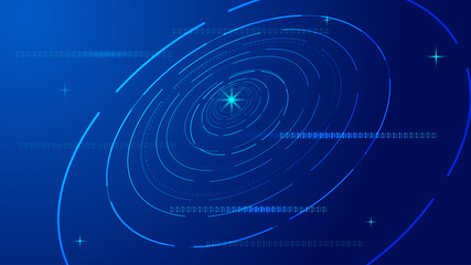 Glowing rotating lines and digital, internet technology big data background