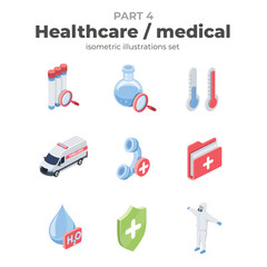 Healthcare medical set part four. Vector 3d isometric, color web icon, new flat style. Creative illustration design, isolated graphic idea for infographics.