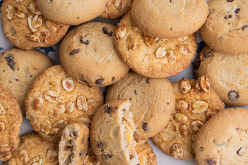 different cookies on napkins and wooden background

