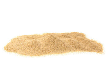 Fototapeta na wymiar A pile of dry beach sand. Sand dune isolated on white background
