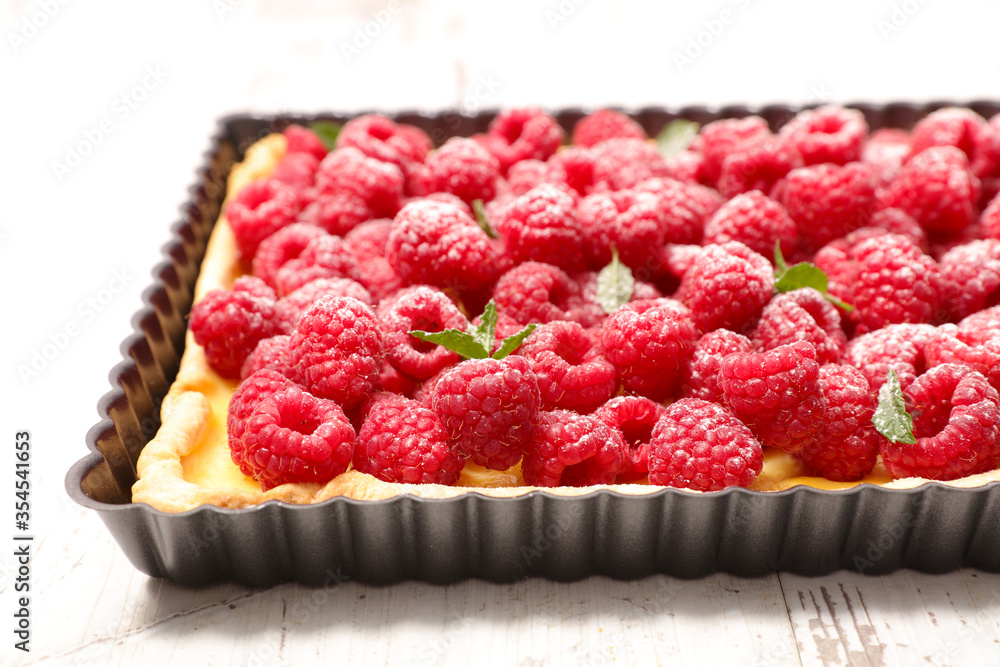 Wall mural delicious raspberry tart with cream