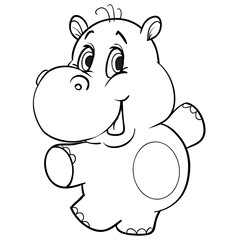 cute hippo character, sketch, coloring, isolated object on white background, vector illustration,