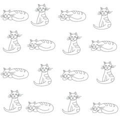 Seamless pattern of black and white cats. Satisfied cat is sleeping, striped back. For paper, cover, fabric, gift wrap, wall art, home decor. Simple vector surface pattern design.