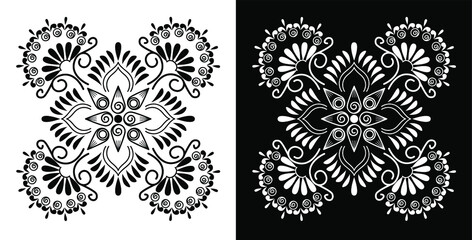 black and white ornamental design concept of Mandala isolated on black and white background