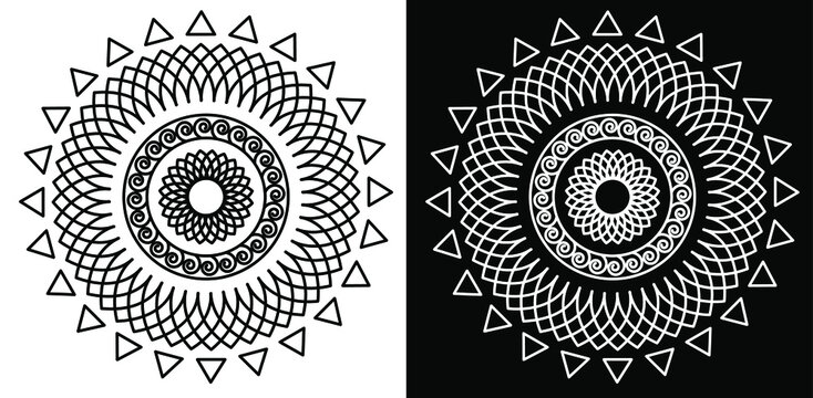 Beautiful circular mandala design concept of line art isolated on black and white background 