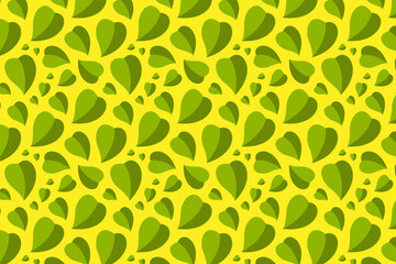 Leaf pattern on yellow. Green leaves background