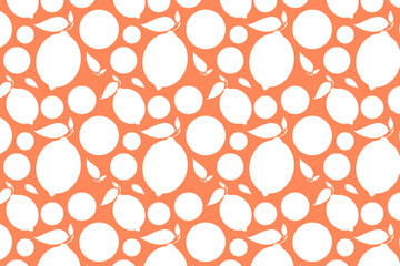 White lemon shape. Fruit pattern on a orange background