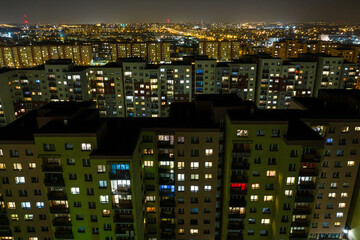 Fototapeta na wymiar City at night, flats in night lights in Silesia, Poland