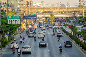 A stream of cars, Traffic jam  in Bangkok, Largest city of Thailand.