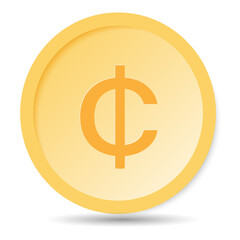 Currency symbol, Cent, centavo currency symbol on gold coin, money sign. Isolated on white background.