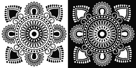 Floral ornamental mandala pattern in black and white background