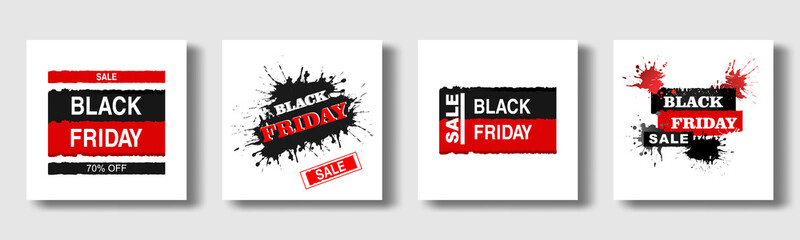Set of Black Friday social media sale banner. Minimal modern geometric shape background in black and white color