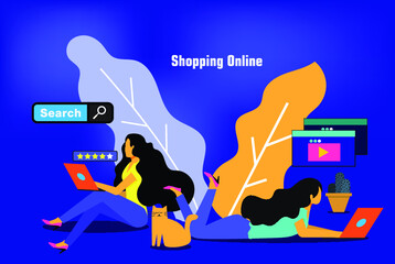 Flat design illustration of mobile shoping online,business management,strategy, finance and investment