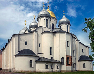 Fototapeta na wymiar St. Sofia cathedral. Kremlin in the city of Novgorod, Russia. Years of fconstruction 1045 - 1050
