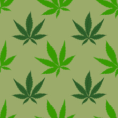 Cannabis organic hemp leaf seamless pattern. Use it for marijuana product label and logo graphic design. Green farm. Easy editable for Your design