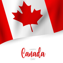 Canada day background. July 1st national holiday. Banner or advertising poster. Waving Canadian flag with maple leaf. Vector illustration.