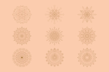 Set of mandalas for coloring book. Decorative round ornaments. Anti-stress therapy patterns. Weave design elements. Yoga logos, backgrounds for meditation poster. Unusual flower shape. Oriental vector