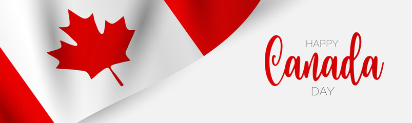 Canada day banner or header background. July 1st national holiday. Waving Canadian flag with maple leaf. Vector illustration.