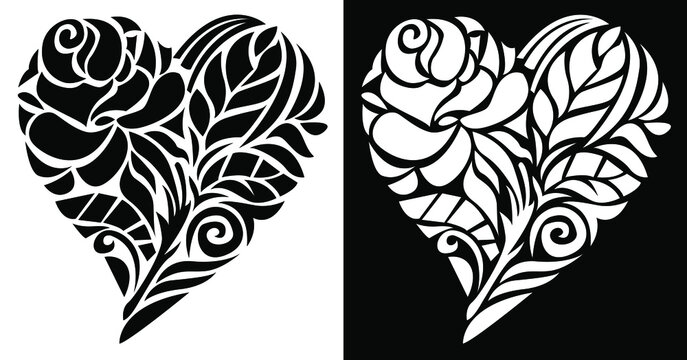 black and white flowers are in Heart Shape