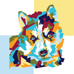 Cute head dog with background. Colorful with WPAP geometric pop art style.vector eps10-editable.