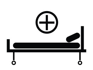 Hospital Bed. Black and White Icon Illustration Pictogram