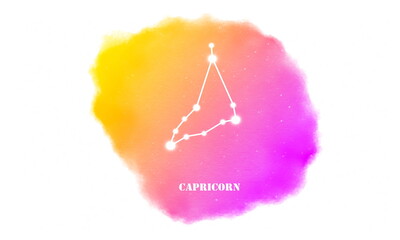 Capricorn zodiac sign on watercolor galaxy background