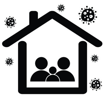 Family Stay at Home Quarantine. Black and White Pictogram Illustration Icon