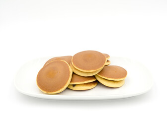 Dorayaki, Japanese sweet pancake on white. Copy space