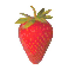 Pixel graphic strawberry, tasty sweet berry. 8 bit. Vector illustration
