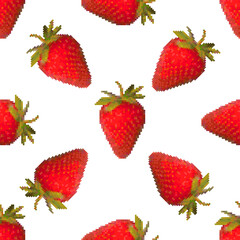Strawberry seamless pattern on a white background. Tasty sweet berry. Pixel Graphics. 8 bit .Vector illustration