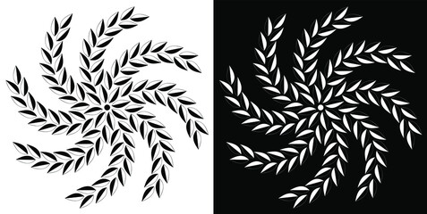 Abstract leafy pattern isolated on black and white background - vector illustration