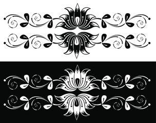 The border design concept of Lotus flower with spirals and leaves - vector illustration