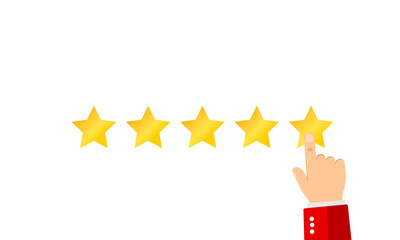 Businessman hand giving five star rating. Customer reviews, user feedback concept. EPS 10 vector